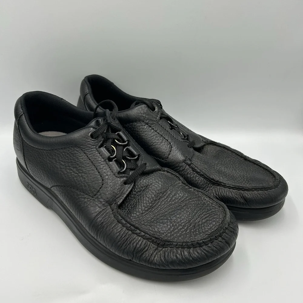 SAS Shoes Mens Bout Time Black‎ Pebbled Moc Toe Oxford Walking Comfort Read